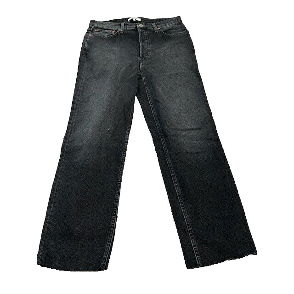 RE/DONE Womens 70s Stove Pipe Straight Leg Jeans Raw Hem Denim Black Size 29 NWT